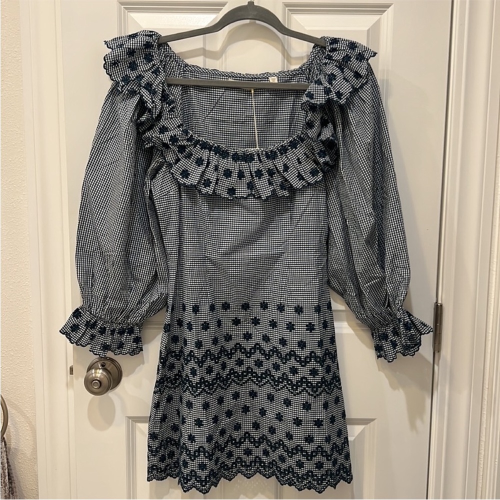 NWT DÔEN Franique Dress in Azure Blue Floral Gingham SZ S